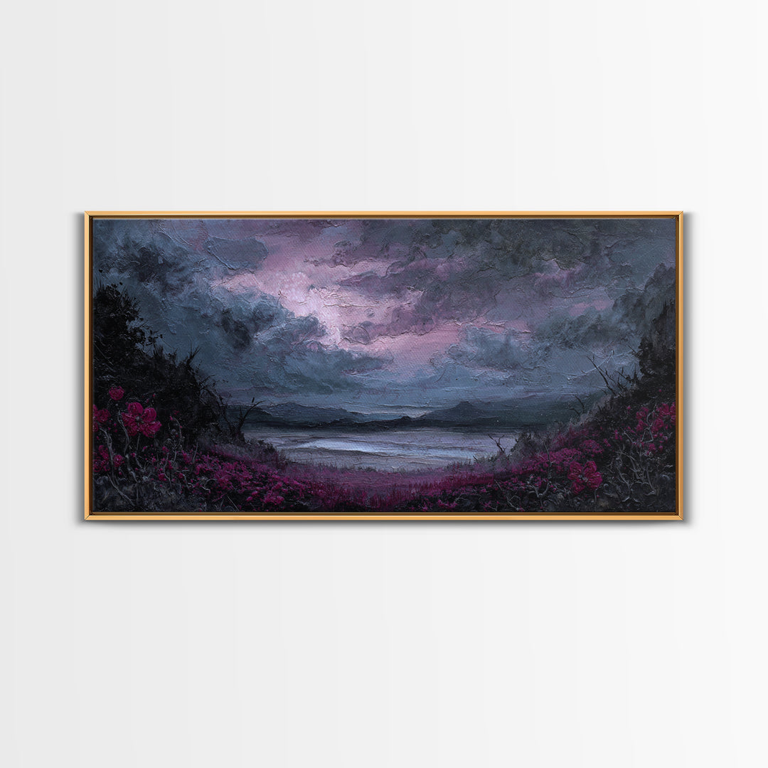 Storm Clouds over an Abandoned Field Framed Canvas Print, Dark Art, Contemporary Art, Living Room Decor, Fine Art, Nocturne, DAR-2x1-10
