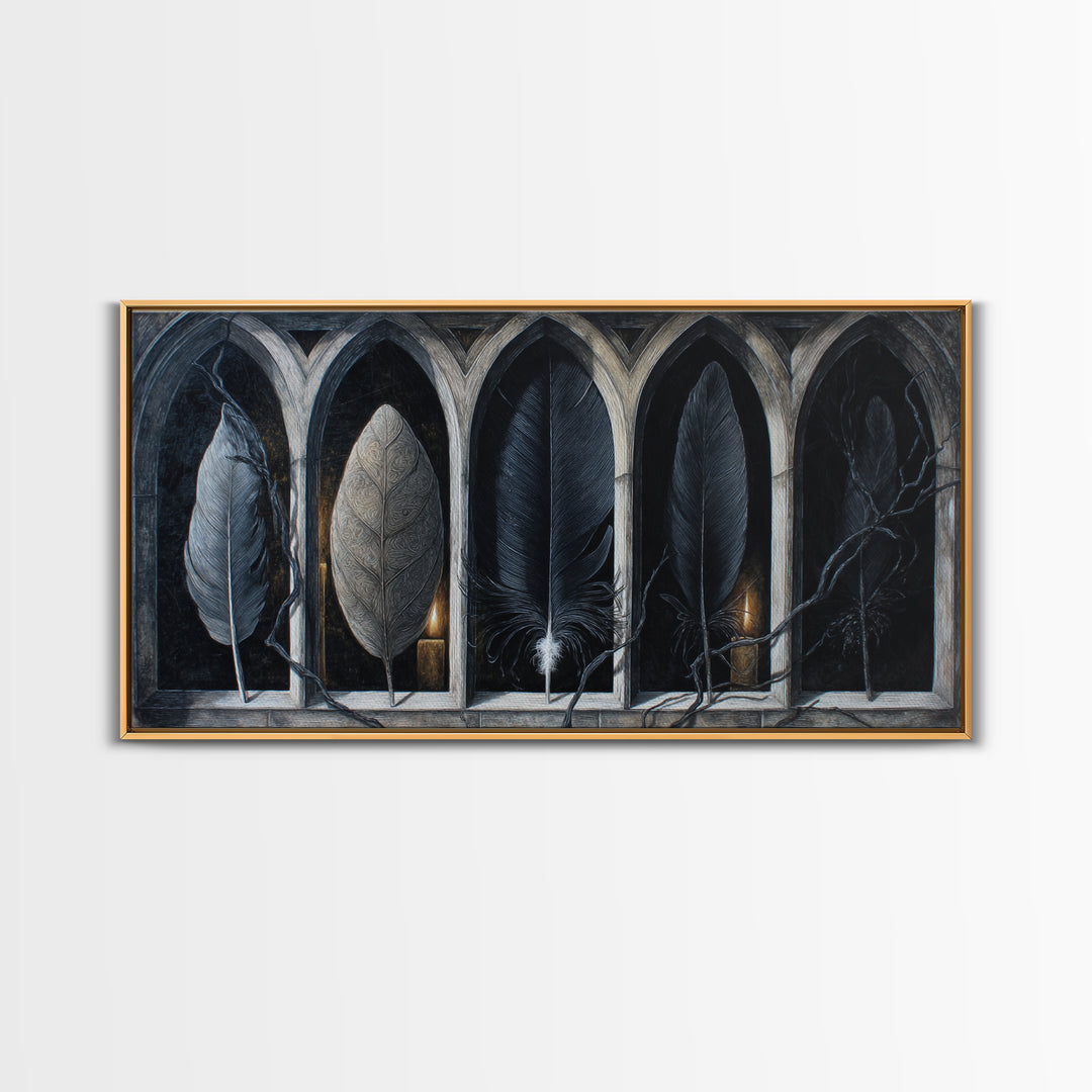 Gothic Cathedral Window Framed Canvas Print, Dark Art, Room Decor, Living Room Decor, Fine Art, Nocturne, Digital Art, DAR-2x1-12