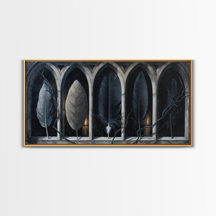 Gothic Cathedral Window Framed Canvas Print, Dark Art, Room Decor, Living Room Decor, Fine Art, Nocturne, Digital Art, DAR-2x1-12