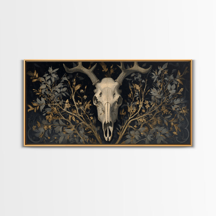 Shadowy Deer Skull Canvas Print, Dark Art, Oil Painting, Living Room Decor, Nocturne, Gothic Wall Decor, Man Cave Decor, DAR-2x1-31