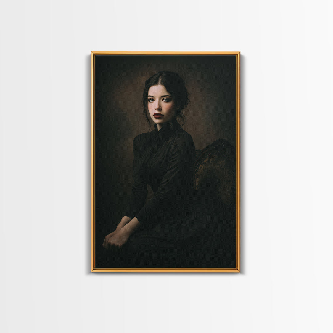 Vampire Inspired Portrait with Pale Dramatic Light Framed Canvas Print, Dark Art, Art Print, Living Room Decor, Nocturne, DAR-2x3-21