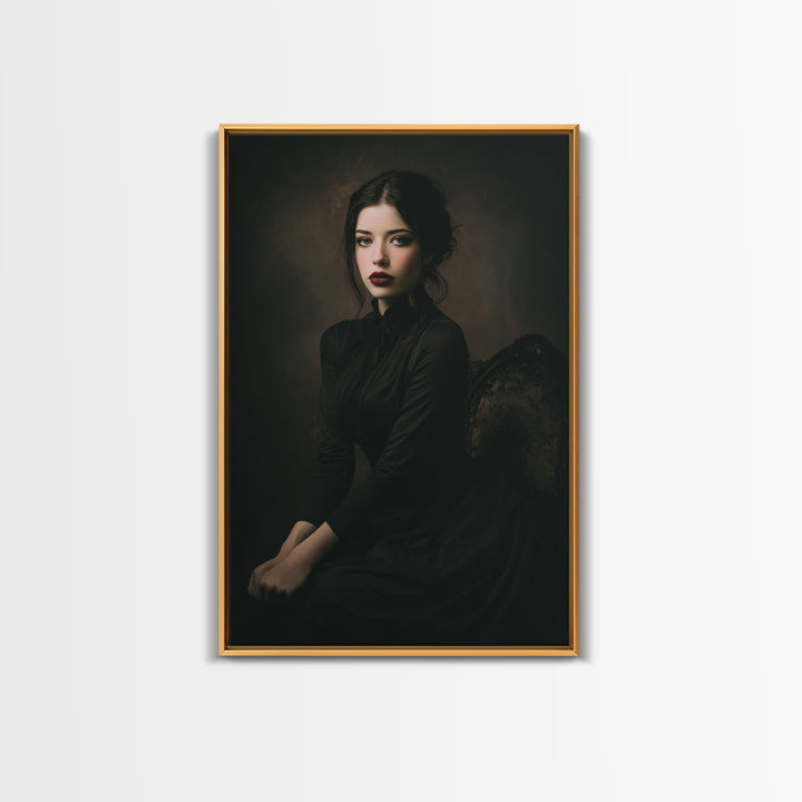 Vampire Inspired Portrait with Pale Dramatic Light Framed Canvas Print, Dark Art, Art Print, Living Room Decor, Nocturne, DAR-2x3-21