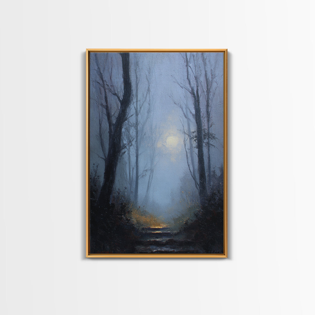 Moonlit Forest Path Canvas Print, Dark Art, Original Painting, Living Room Decor, Fine Art, Nocturne, Gothic Art, Horror Decor, DAR-2x3-35