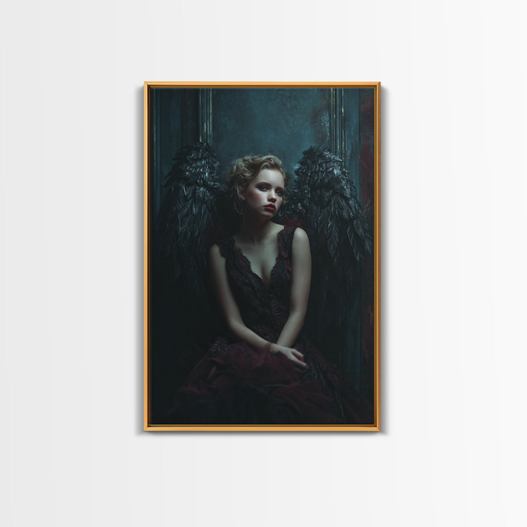 Dark Angel Wings Canvas Print, Dark Art, Dark Academia, Living Room Decor, Fine Art, Nocturne, Horror Decor, Gothic Wall Decor, DAR-2x3-39
