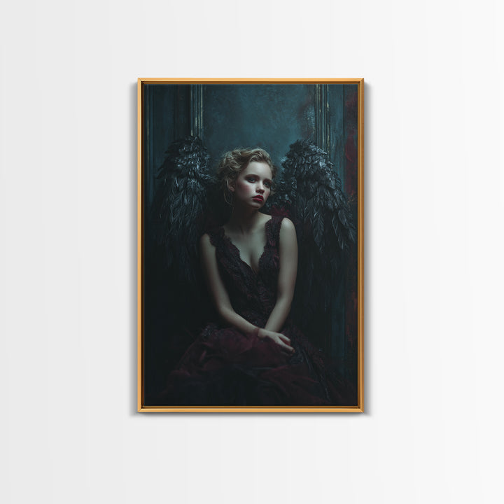 Dark Angel Wings Canvas Print, Dark Art, Dark Academia, Living Room Decor, Fine Art, Nocturne, Horror Decor, Gothic Wall Decor, DAR-2x3-39