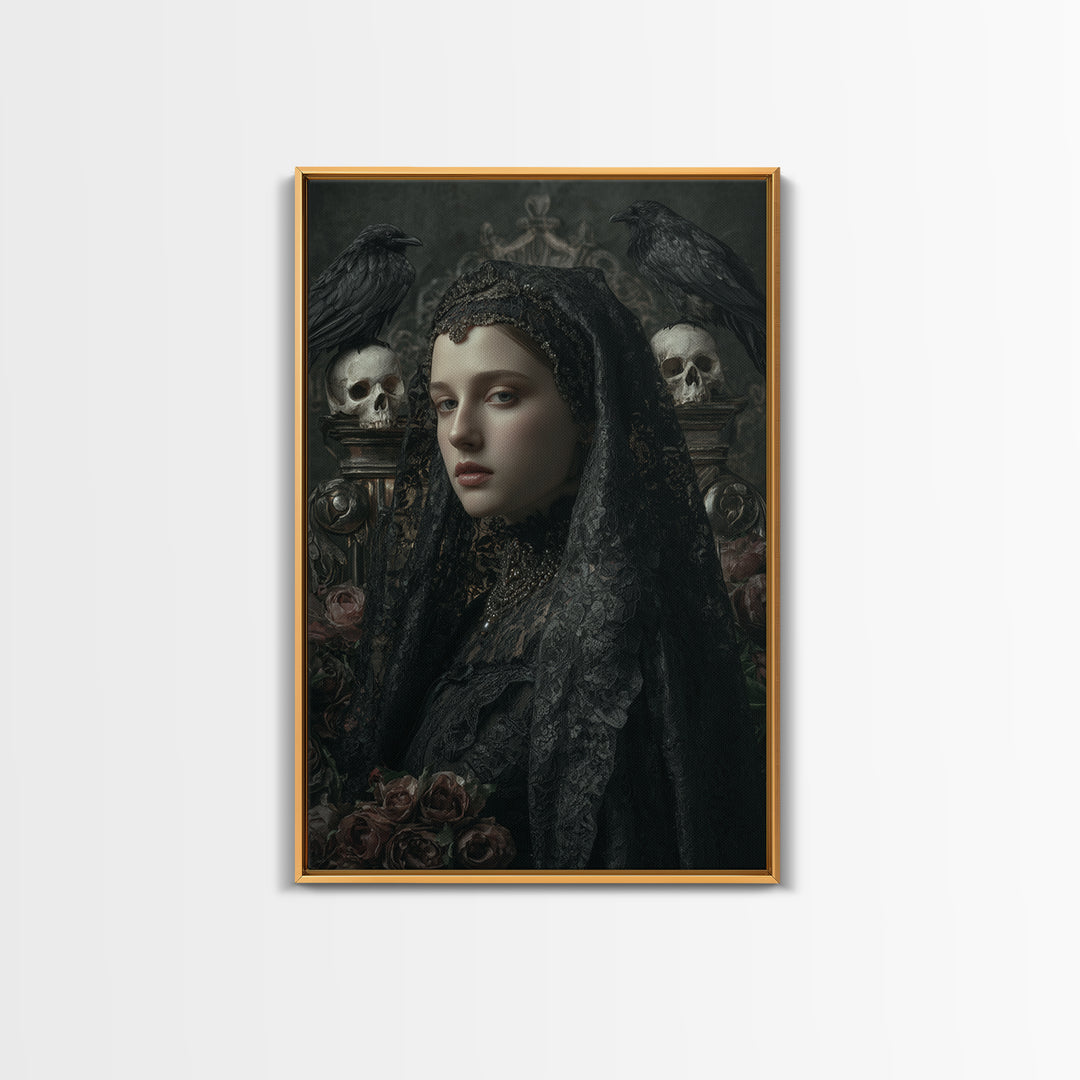 Gothic Woman Portrait Framed Canvas Print, Dark Art, Dark Academia, Living Room Decor, Oil Painting, Nocturne, Horror Decor, DAR-2x3-60