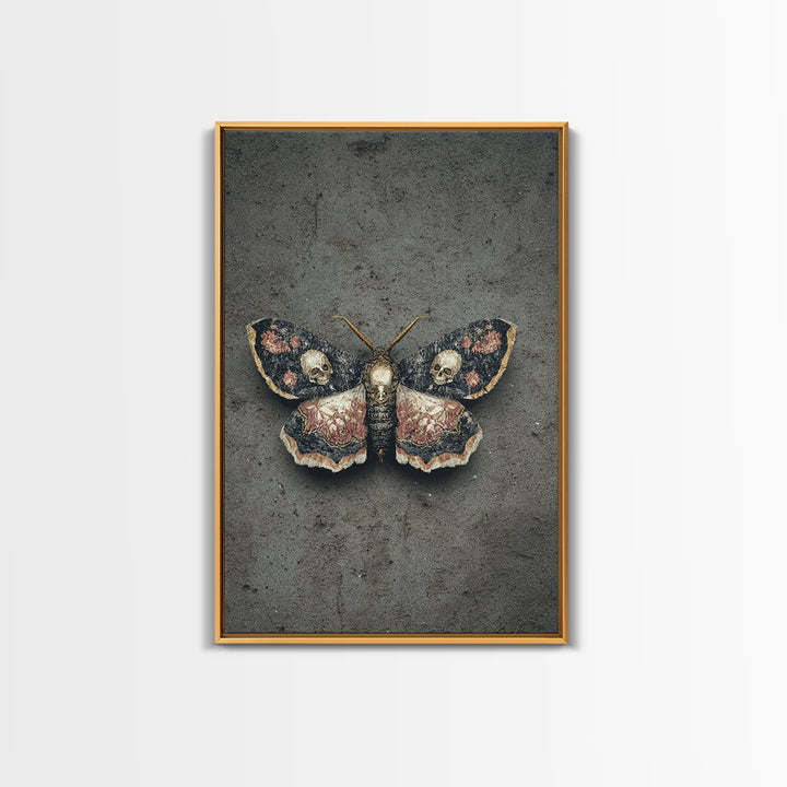 Moth with Skull Pattern on Black Ground Canvas Print, Dark Art, Gothic Wall Art, Living Room Decor, Fine Art, Nocturne, DAR-2x3-71