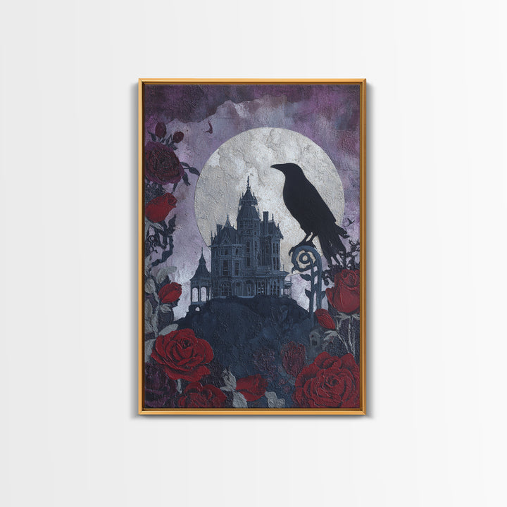 Haunted Mansion Silhouette on Distant Hill Canvas Print, Dark Art, Gothic Decor, Living Room Decor, Abstract Art, Nocturne, DAR-2x3-86