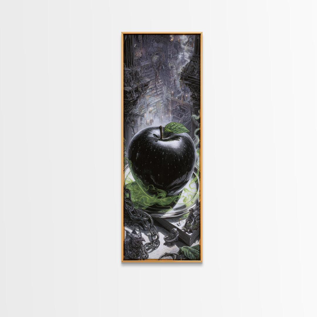 The Poisoned Apple, Architectural Etching Art, Tall Narrow Wall Art, Dark Halloween Decor, Framed Canvas Print