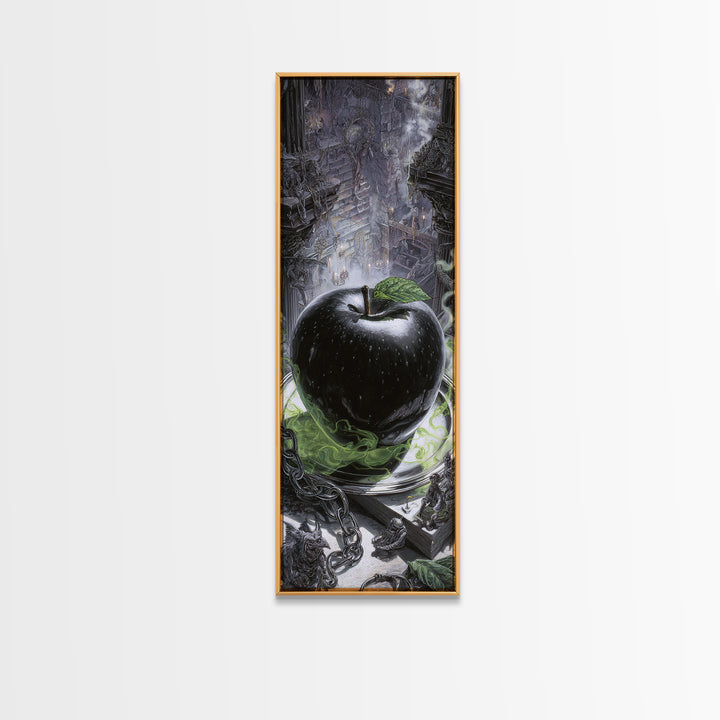 The Poisoned Apple, Architectural Etching Art, Tall Narrow Wall Art, Dark Halloween Decor, Framed Canvas Print