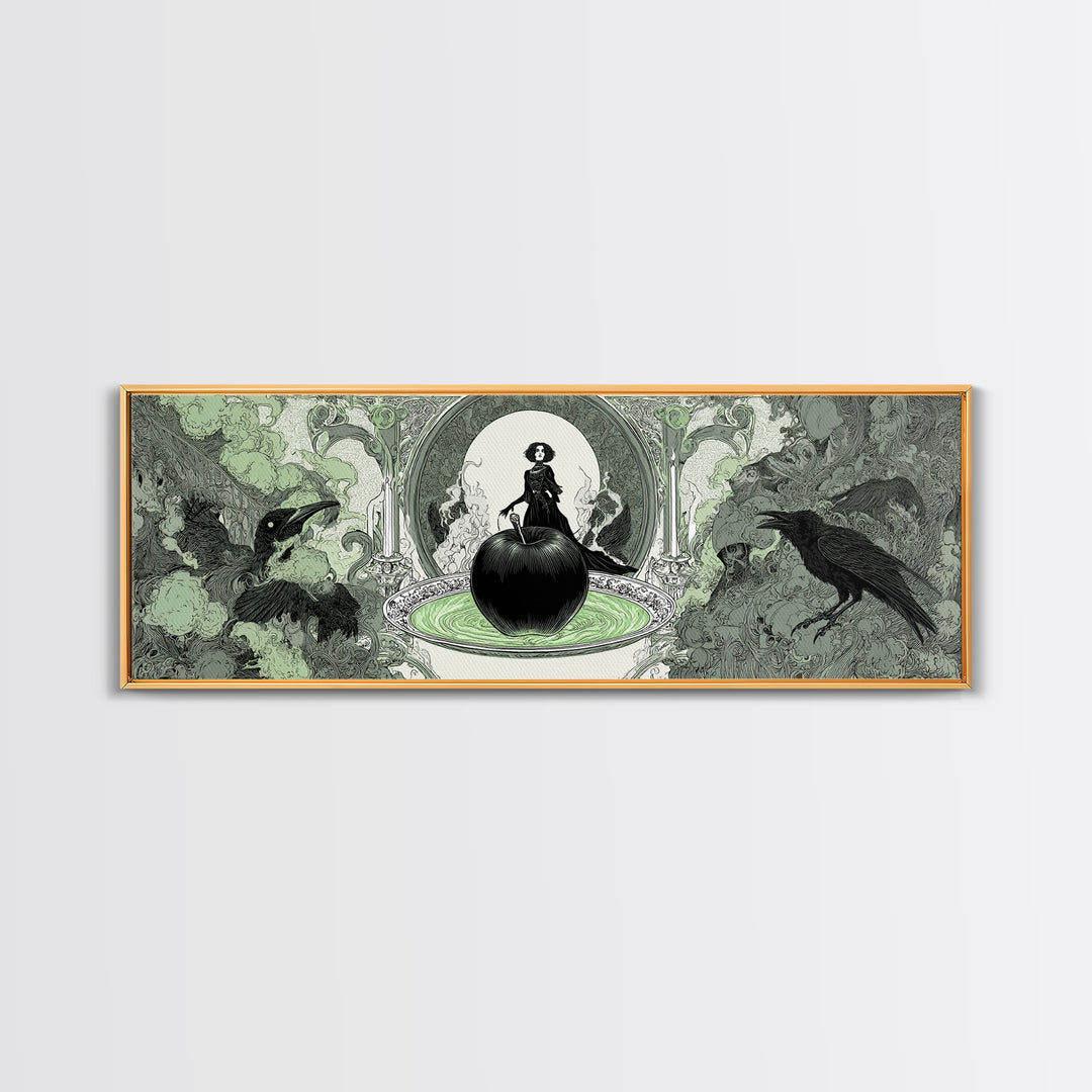 The Poisoned Apple, Decadent Line Art, Extra Wide Wall Art, Dark Fantasy Wall Art, Framed Canvas Print, Halloween Wall Art