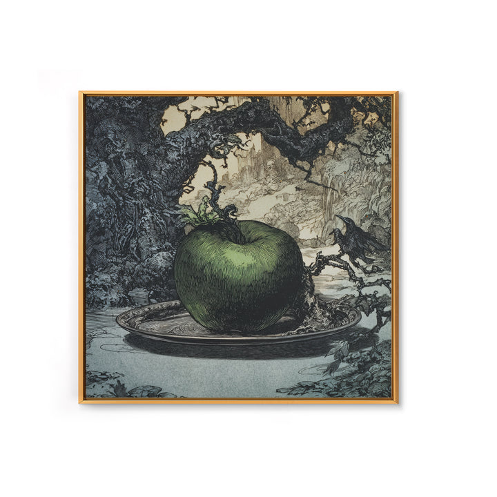 The Poisoned Apple, Gothic Storybook Art, Square Wall Art, Macabre Wall Art, Framed Canvas Print, Halloween Wall Art
