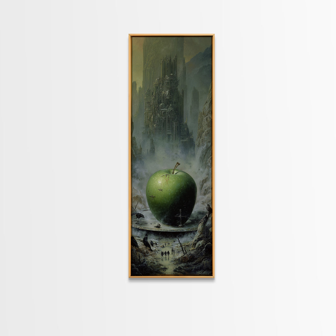 The Poisoned Apple, Surreal Apocalyptic Art, Tall Narrow Wall Art, Dark Halloween Decor, Canvas Print, Halloween Wall Art