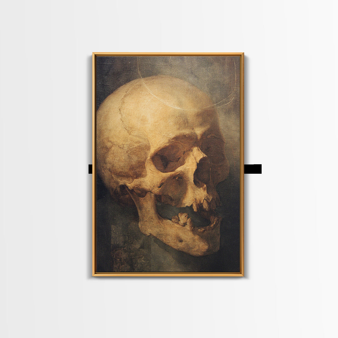 The Talking Skull, Dark Renaissance Art, Vertical Wall Art, Dark Halloween Decor, Framed Canvas Print, Halloween Wall Art