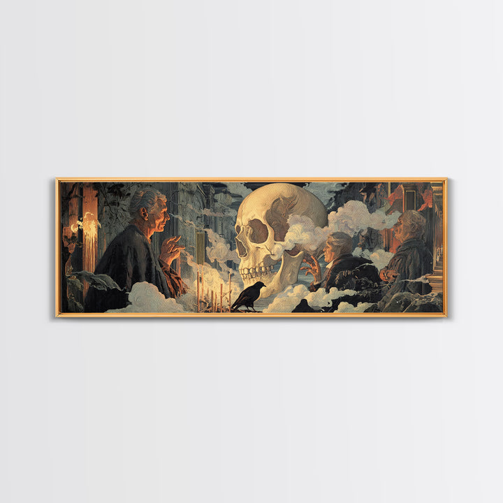 The Talking Skull, Apocalyptic Romantic Art, Extra Wide Wall Art, Macabre Wall Art, Framed Canvas Print, Halloween Wall Art