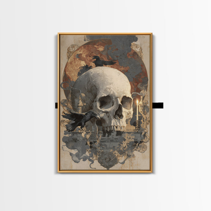 The Talking Skull, Decadent Gothic Art, Vertical Wall Art, Macabre Wall Art, Canvas Print, Halloween Wall Art, Seasonal Home Decor
