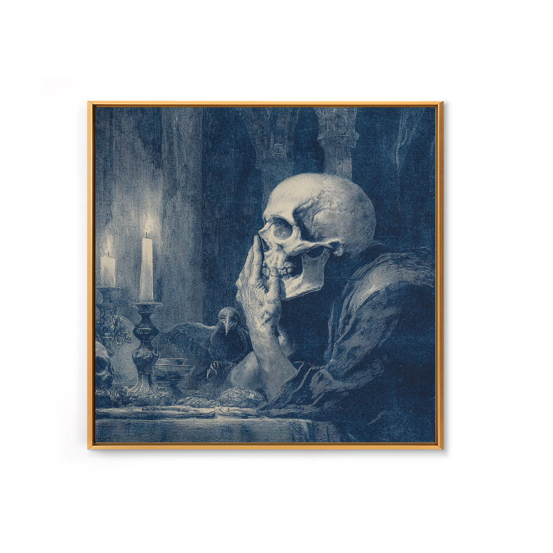 The Talking Skull, Dark Symbolist Art, Square Wall Art, Dark Halloween Decor, Framed Canvas Print, Halloween Wall Art