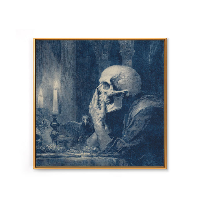 The Talking Skull, Dark Symbolist Art, Square Wall Art, Dark Halloween Decor, Framed Canvas Print, Halloween Wall Art