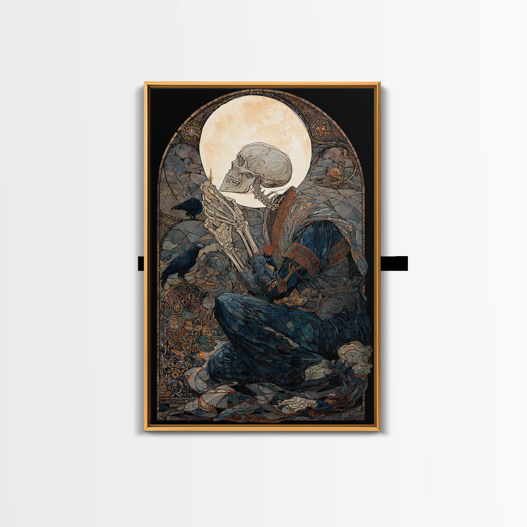 The Talking Skull, Stained Glass Gothic Art, Vertical Wall Art, Dark Halloween Decor, Canvas Print, Halloween Wall Art, Statement Wall Art