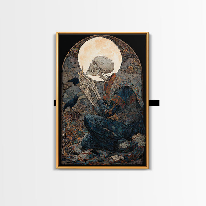 The Talking Skull, Stained Glass Gothic Art, Vertical Wall Art, Dark Halloween Decor, Canvas Print, Halloween Wall Art, Statement Wall Art
