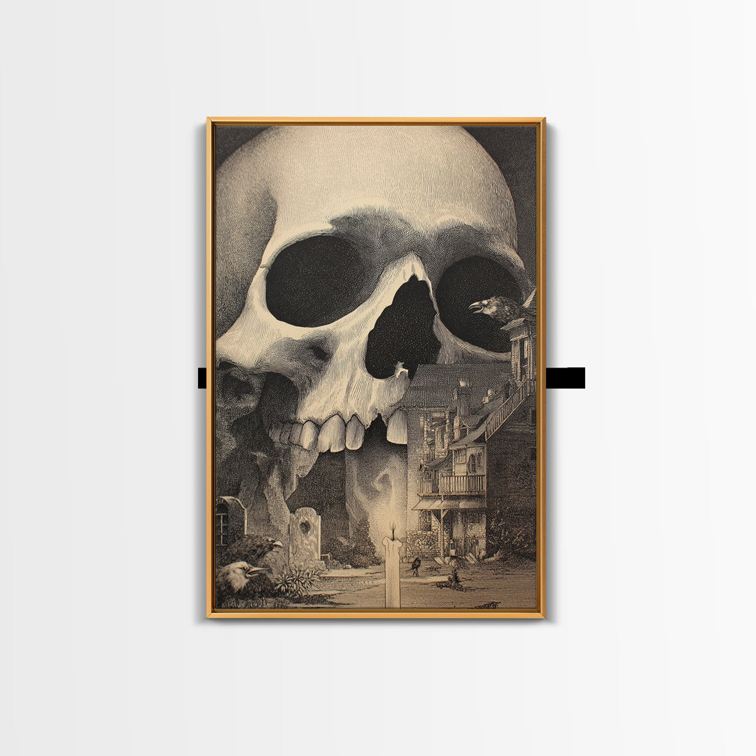 The Talking Skull, Victorian Macabre Art, Vertical Wall Art, Dark Fantasy Wall Art, Framed Canvas Print, Halloween Wall Art