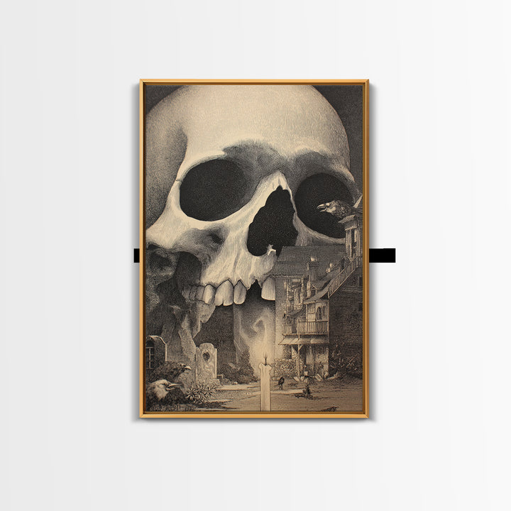 The Talking Skull, Victorian Macabre Art, Vertical Wall Art, Dark Fantasy Wall Art, Framed Canvas Print, Halloween Wall Art