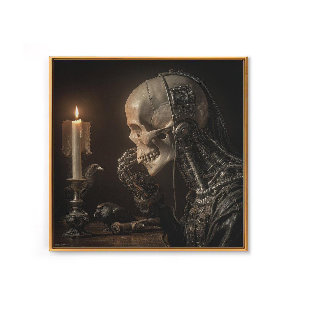 The Talking Skull, Biomechanical Horror Art, Square Wall Art, Macabre Wall Art, Framed Canvas Print, Halloween Wall Art, Statement Wall Art