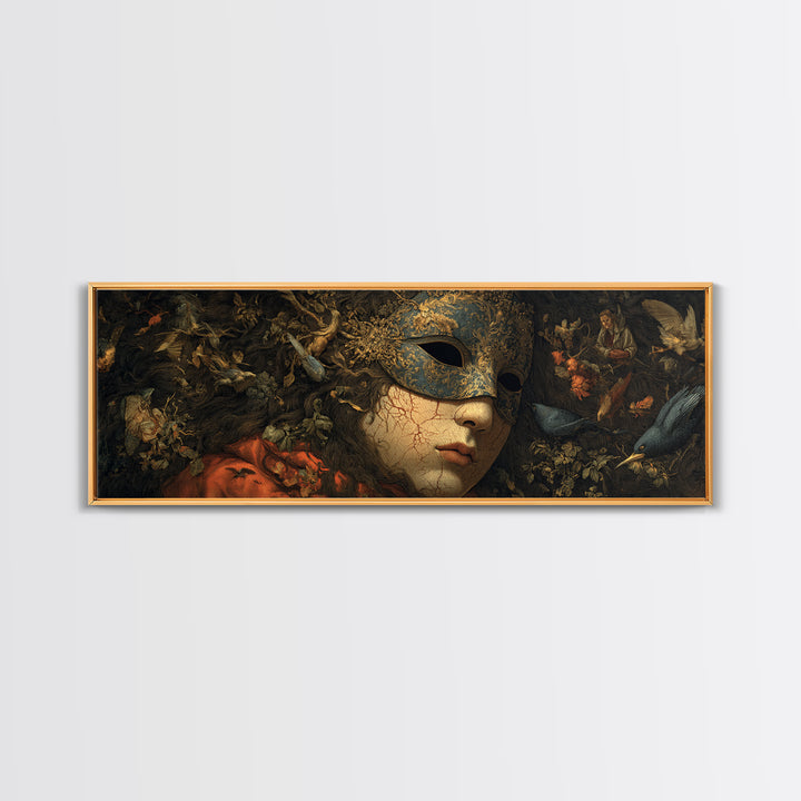 The Cracked Porcelain Mask, Medieval Grotesque Art, Extra Wide Wall Art, Dark Halloween Decor, Framed Canvas Print, Spooky Wall Decor