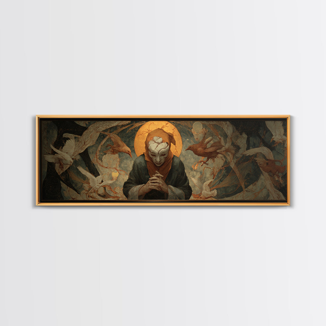 The Cracked Porcelain Mask, Dark Renaissance Art, Extra Wide Wall Art, Dark Halloween Decor, Canvas Print, Halloween Wall Art