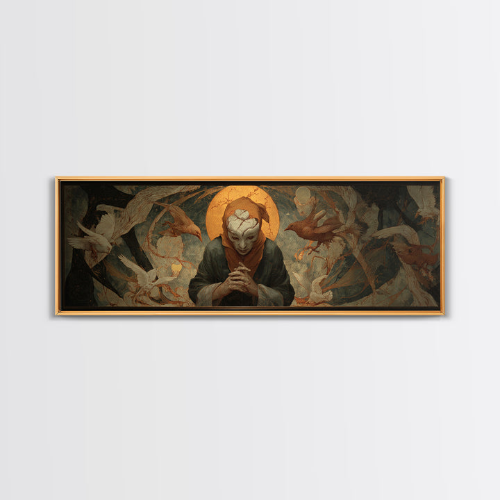 The Cracked Porcelain Mask, Dark Renaissance Art, Extra Wide Wall Art, Dark Halloween Decor, Canvas Print, Halloween Wall Art