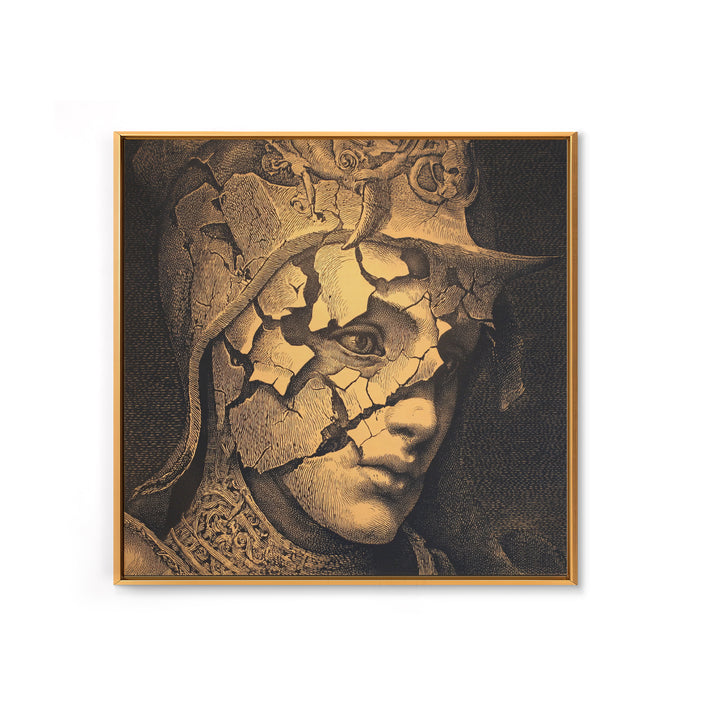The Cracked Porcelain Mask, Renaissance Engraving Art, Square Wall Art, Dark Halloween Decor, Canvas Print, Halloween Wall Art