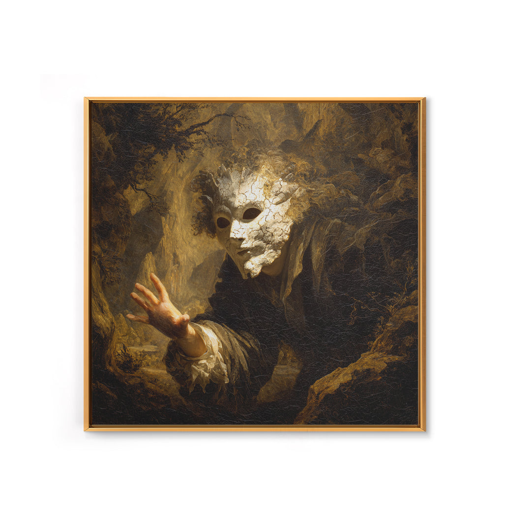The Cracked Porcelain Mask, Baroque Witchcraft Art, Square Wall Art, Macabre Wall Art, Canvas Print, Halloween Wall Art, Halloween Decor