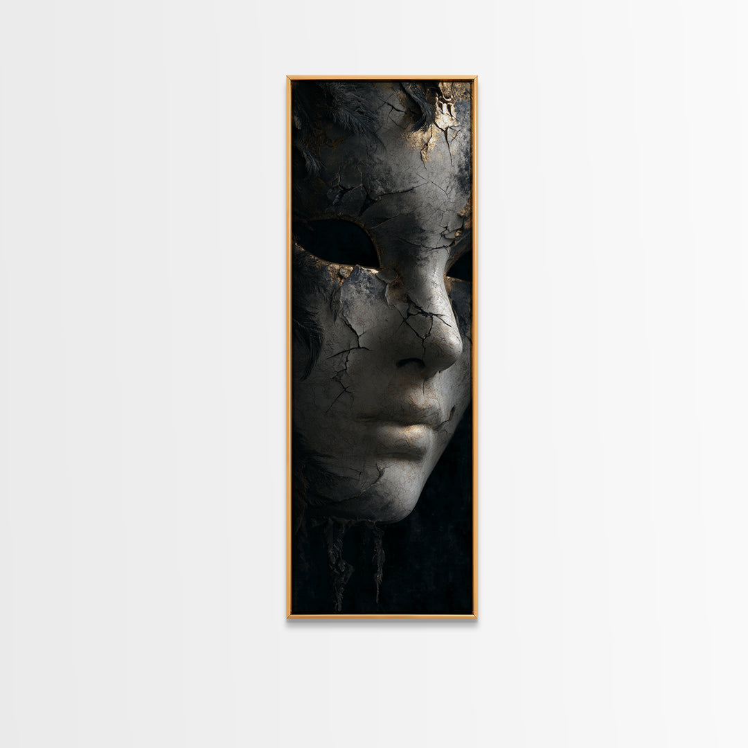 The Cracked Porcelain Mask, Architectural Etching Art, Tall Narrow Wall Art, Macabre Wall Art, Framed Canvas Print