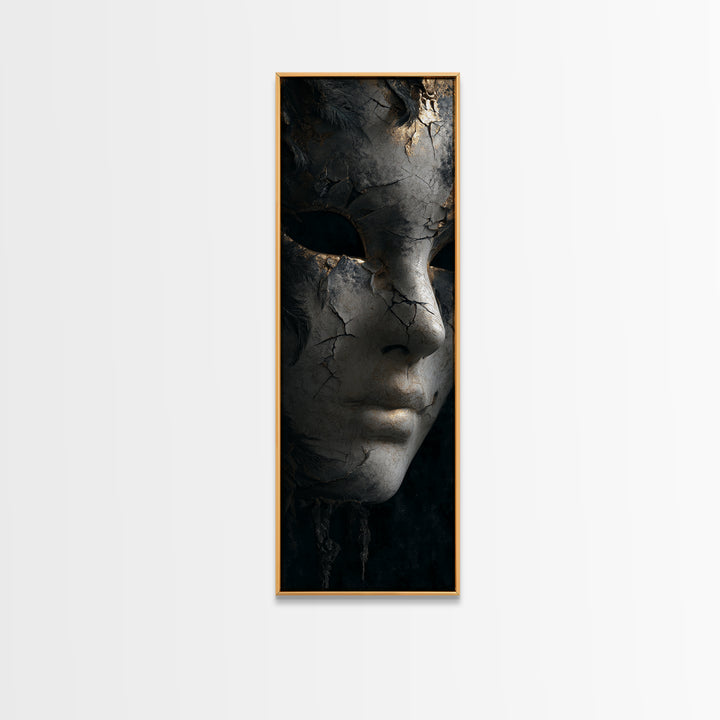 The Cracked Porcelain Mask, Architectural Etching Art, Tall Narrow Wall Art, Macabre Wall Art, Framed Canvas Print