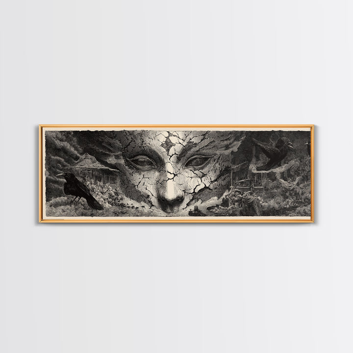 The Cracked Porcelain Mask, Expressionist Nightmare Art, Extra Wide Wall Art, Gothic Horror Wall Art, Framed Canvas Print