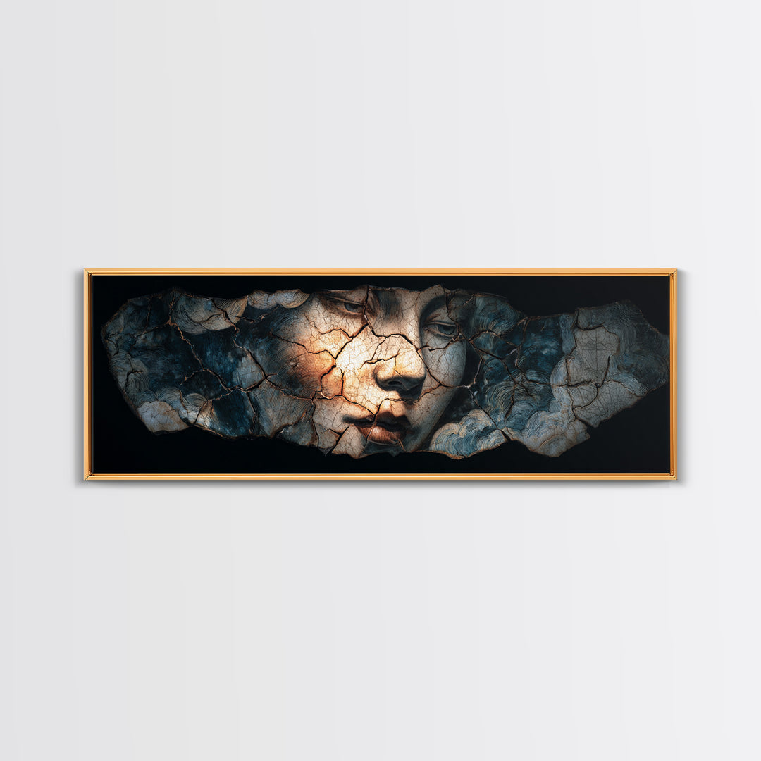 The Cracked Porcelain Mask, Expressionist Gothic Art, Extra Wide Wall Art, Gothic Horror Wall Art, Canvas Print, Halloween Wall Art
