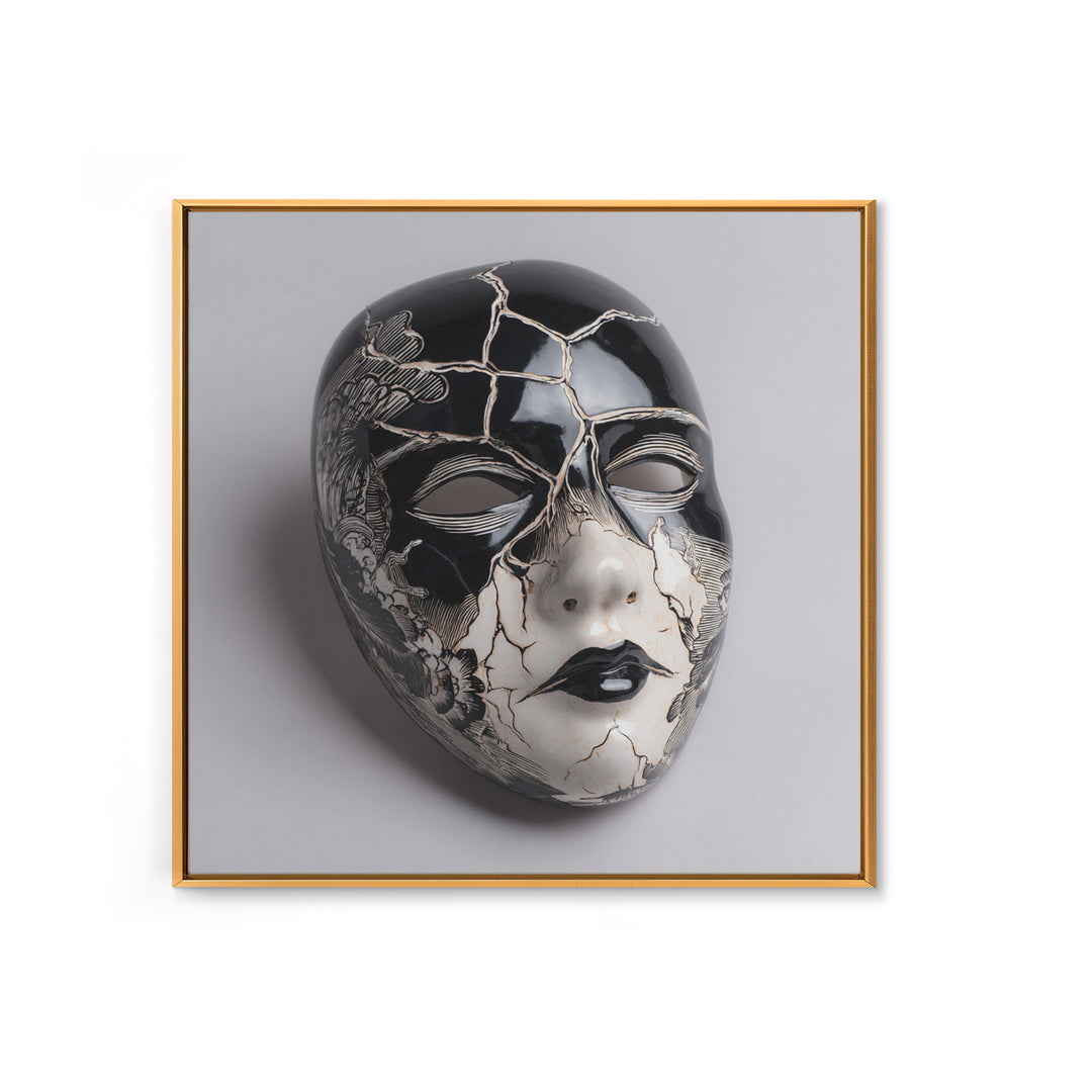 The Cracked Porcelain Mask, Macabre Folk Print Art, Square Wall Art, Gothic Horror Wall Art, Framed Canvas Print
