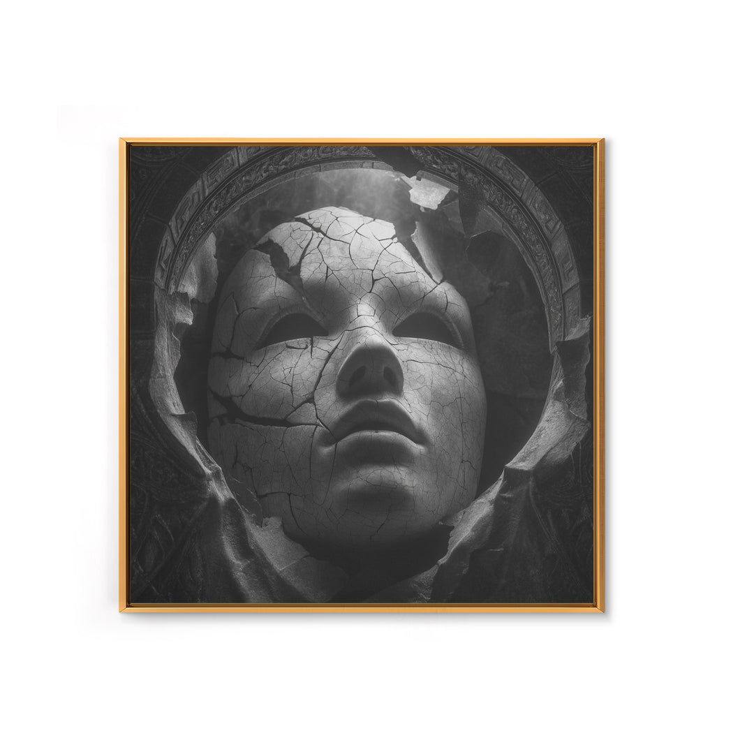 The Cracked Porcelain Mask, Biomechanical Horror Art, Square Wall Art, Dark Fantasy Wall Art, Canvas Print, Halloween Wall Art