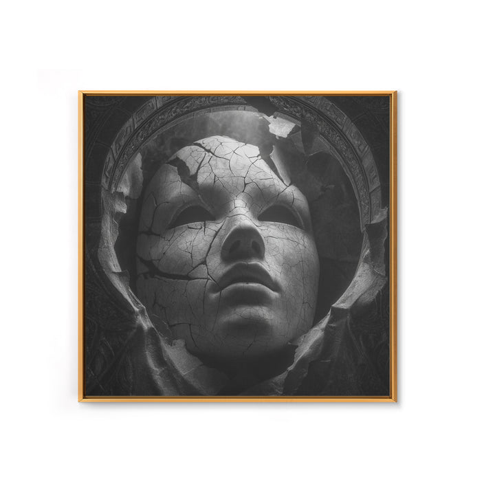 The Cracked Porcelain Mask, Biomechanical Horror Art, Square Wall Art, Dark Fantasy Wall Art, Canvas Print, Halloween Wall Art