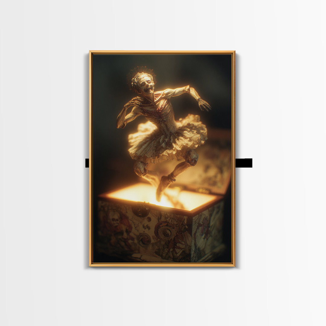 The Haunted Music Box, Dark Renaissance Art, Vertical Wall Art, Dark Fantasy Wall Art, Framed Canvas Print, Halloween Wall Art
