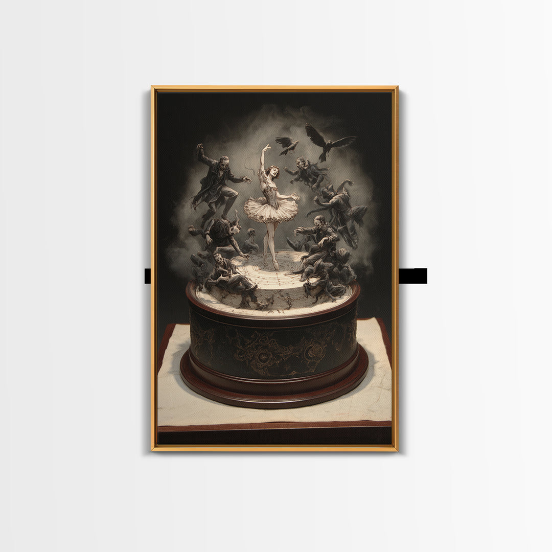 The Haunted Music Box, Gothic Nightmare Art, Vertical Wall Art, Dark Halloween Decor, Framed Canvas Print, Halloween Wall Art