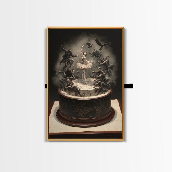 The Haunted Music Box, Gothic Nightmare Art, Vertical Wall Art, Dark Halloween Decor, Framed Canvas Print, Halloween Wall Art