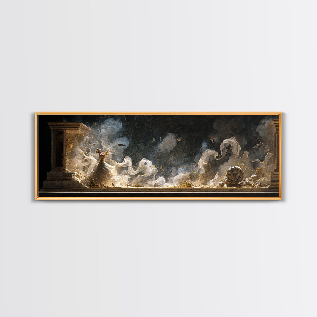 The Haunted Music Box, Apocalyptic Romantic Art, Extra Wide Wall Art, Dark Fantasy Wall Art, Framed Canvas Print, Halloween Wall Art