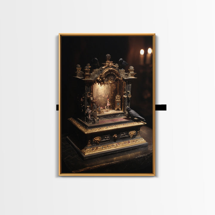 The Haunted Music Box, Ornate Symbolist Art, Vertical Wall Art, Dark Halloween Decor, Canvas Print, Halloween Wall Art