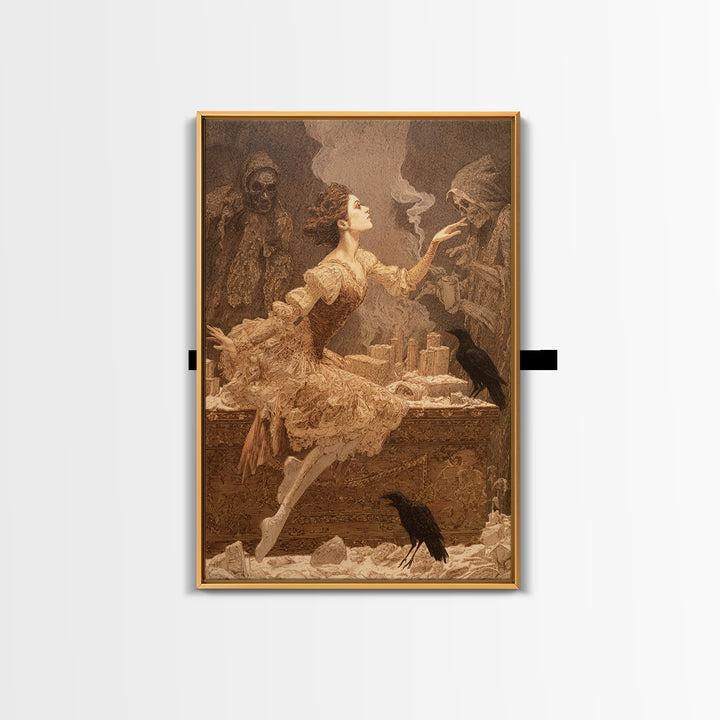 The Haunted Music Box, Symbolist Death Art, Vertical Wall Art, Gothic Horror Wall Art, Framed Canvas Print, Halloween Wall Art