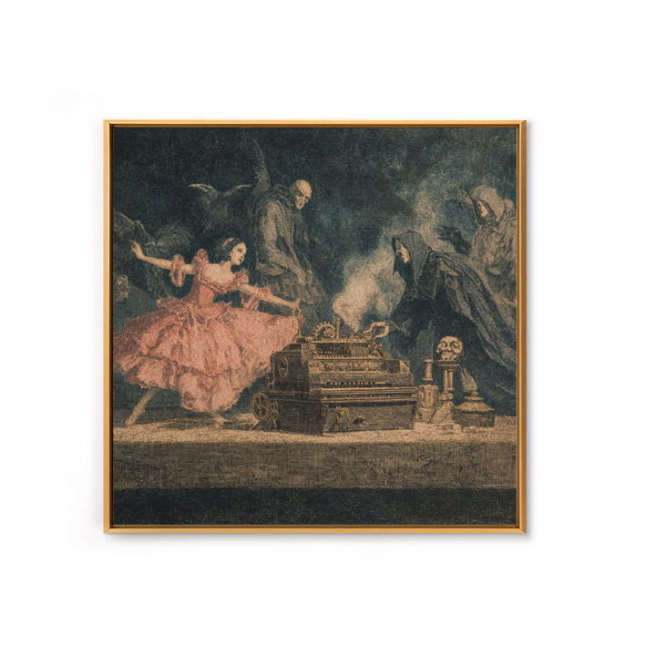 The Haunted Music Box, Symbolist Etching Art, Square Wall Art, Gothic Horror Wall Art, Framed Canvas Print, Halloween Wall Art