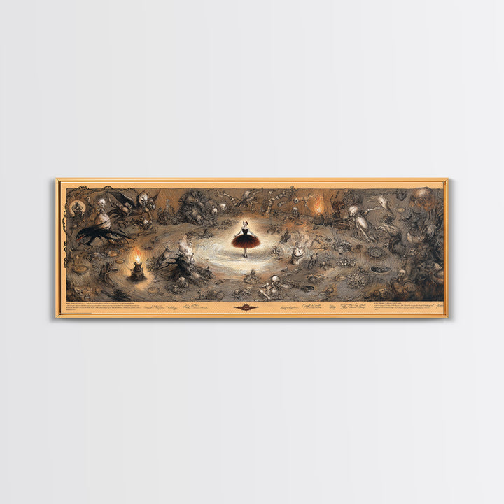 The Haunted Music Box, Expressionist Nightmare Art, Extra Wide Wall Art, Gothic Horror Wall Art, Framed Canvas Print, Halloween Wall Art