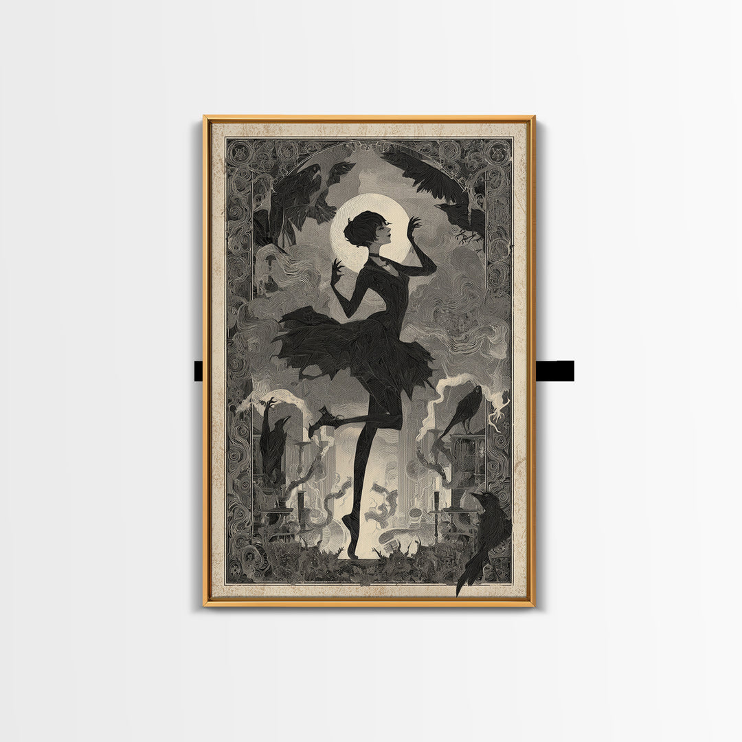 The Haunted Music Box, Decadent Line Art, Vertical Wall Art, Dark Halloween Decor, Canvas Print, Halloween Wall Art