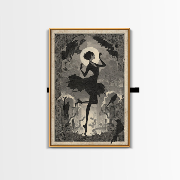 The Haunted Music Box, Decadent Line Art, Vertical Wall Art, Dark Halloween Decor, Canvas Print, Halloween Wall Art