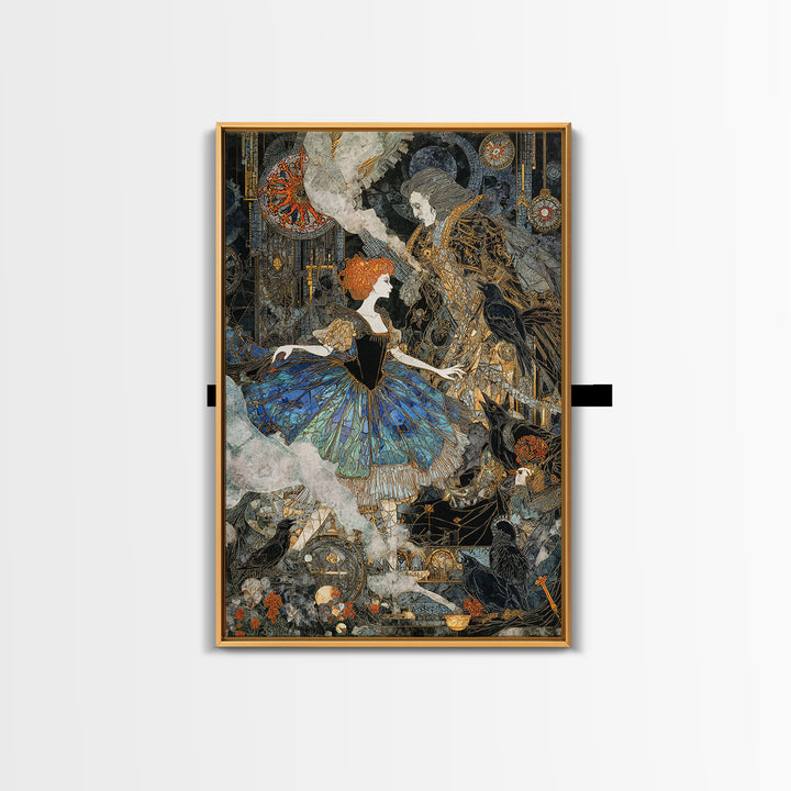 The Haunted Music Box, Stained Glass Gothic Art, Vertical Wall Art, Dark Fantasy Wall Art, Framed Canvas Print, Halloween Wall Art